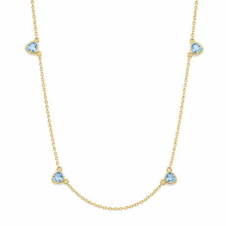Heart Bezel Necklace with Light Aqua Cubic Zirconia Gold-plated Silver 925