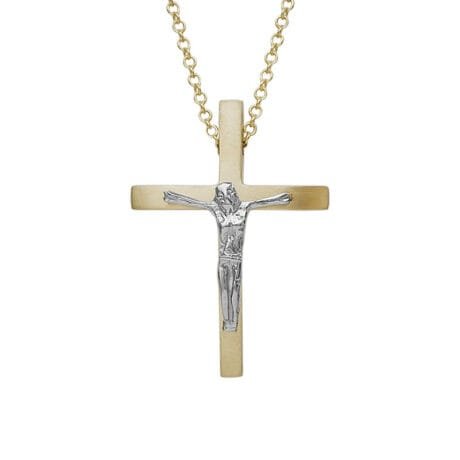 Matte Tapered Crucifix with Integrated Chain 14 Carat Gold