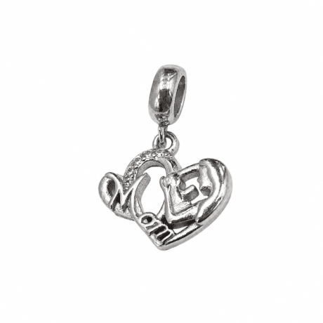 Mom & Baby Heart Charm Pendant Silver 925