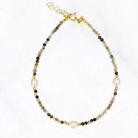 Multicolor Tourmaline Bracelet with Long Pearl Accents Gold-plated Silver 925
