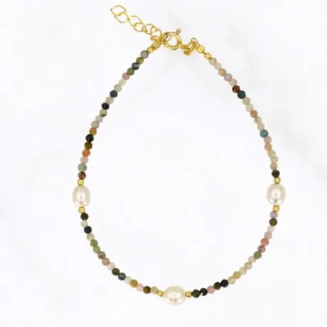 Multicolor Tourmaline Bracelet with Long Pearl Accents Gold-plated Silver 925