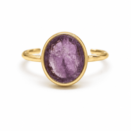 Raw Amethyst Oval Bezel Ring Gold-Plated 925 Silver