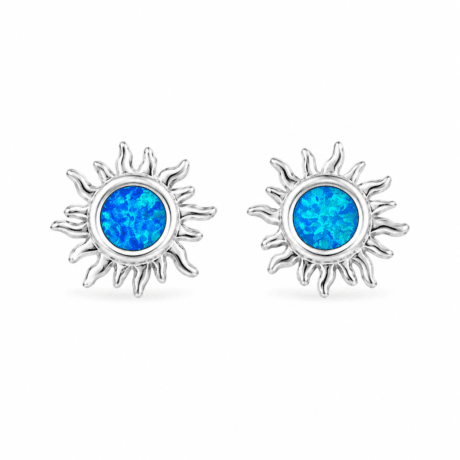Sun Stud Earrings with Blue Opal Silver 925