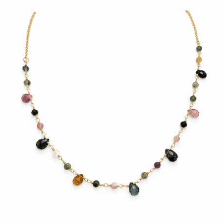 Tourmaline Gemstone Necklace with Mixed-Cut Stones Gold-Plated Silver 925