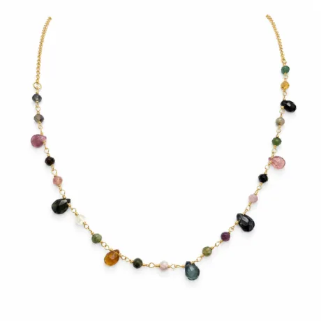 Tourmaline Gemstone Necklace with Mixed-Cut Stones Gold-Plated Silver 925
