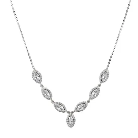 Marquise Necklace with V-Shaped Center Drop Silver 925