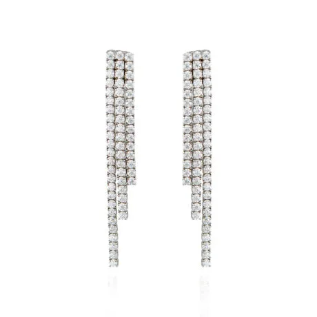 Triple Degradee Tennis Long Earrings with Stones Silver 925