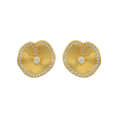 Water Lily Earrings with Stones Gold-plated Silver 925